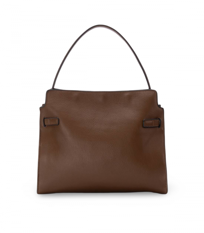 Carmela 186168. Bolso pequeño camel con asa de mano y cierre metálico decorativo