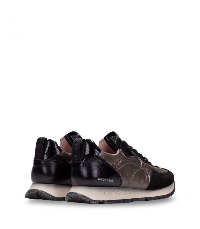 Hispanitas HI254209. Sneaker negra y topo en piel velour y nylon metal