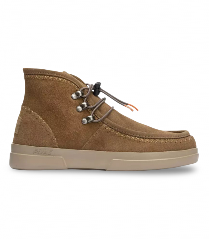 Botines camel con cordones. Piel serraje, forro de pelo.
