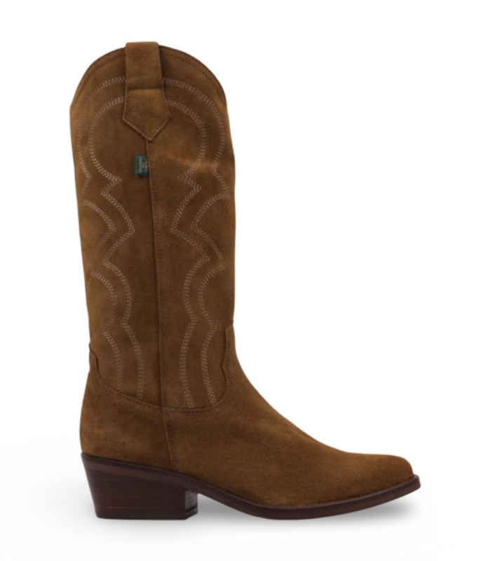 Valverde DKT87 cuero. Bota western con bordados y tacón medio. Estilo country para otoño