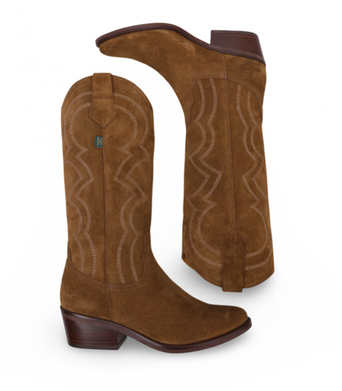 Valverde DKT87 cuero. Bota western con bordados y tacón medio. Estilo country para otoño