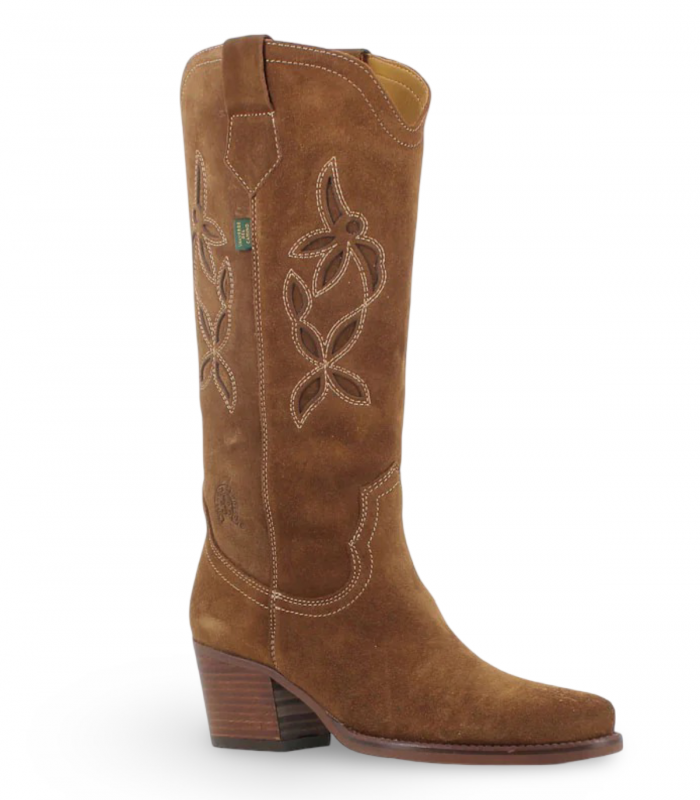 Valverde DKT94 cuero. Bota vaquera alta con bordados. Perfecta con vestidos o pantalones