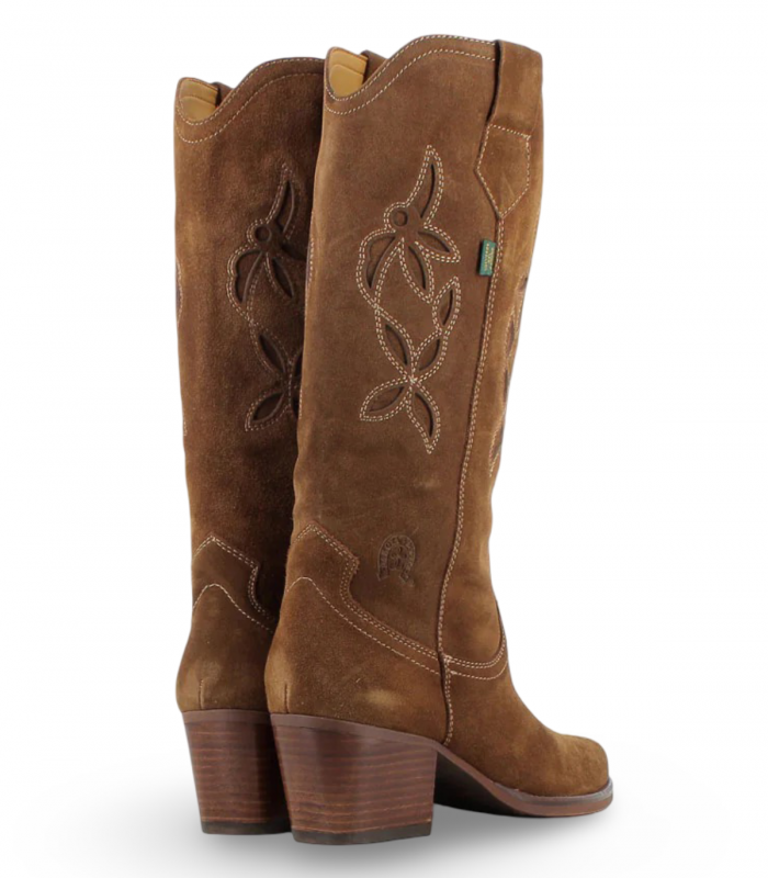 Valverde DKT94 cuero. Bota vaquera alta con bordados. Perfecta con vestidos o pantalones