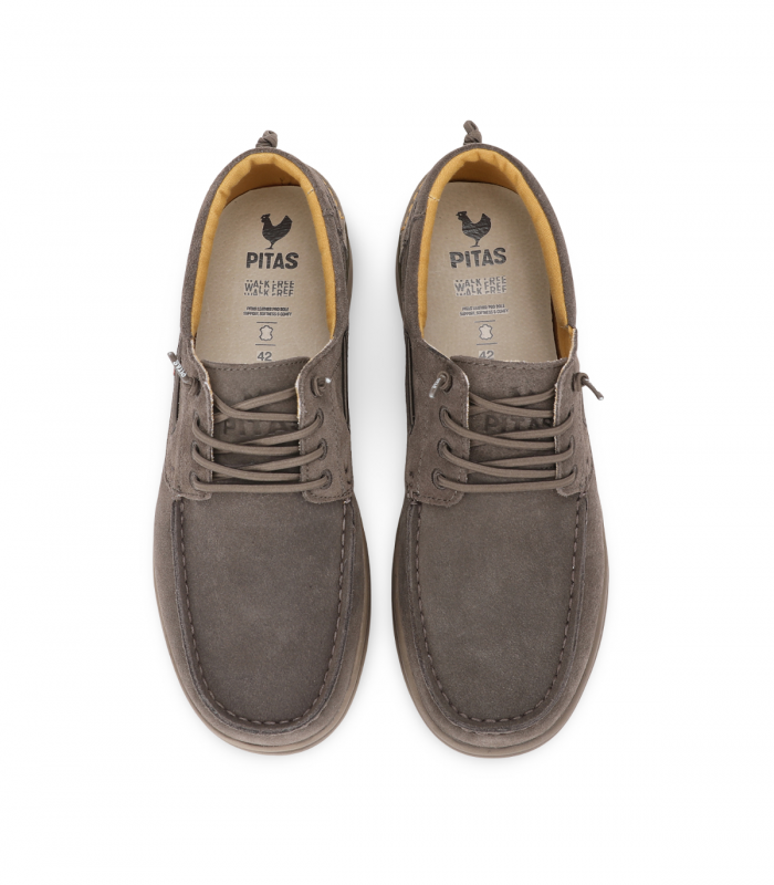 Walk in Pitas DENVER. Zapato blucher en serraje taupe con suela dentada y estilo casual