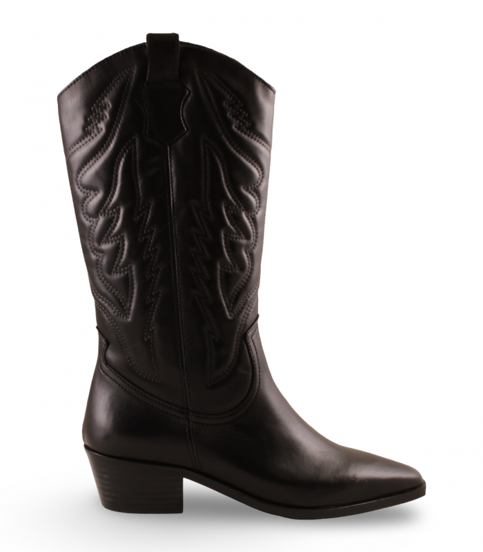 LOL SHOES Kirina negra. Bota alta negra con tacón medio y puntera redonda, perfecta para looks urbanos