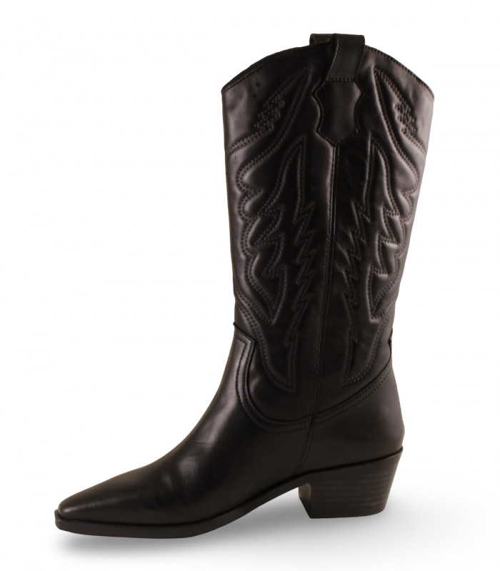 LOL SHOES Kirina negra. Bota alta negra con tacón medio y puntera redonda, perfecta para looks urbanos
