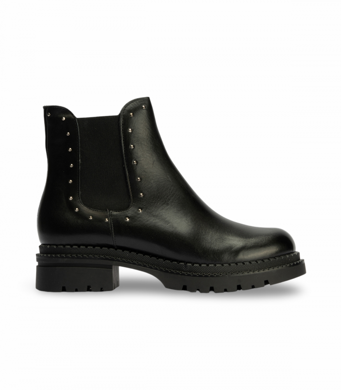 Pitillos 10798 Negro. Botín plano negro tipo Chelsea con suela gruesa y diseño minimalista