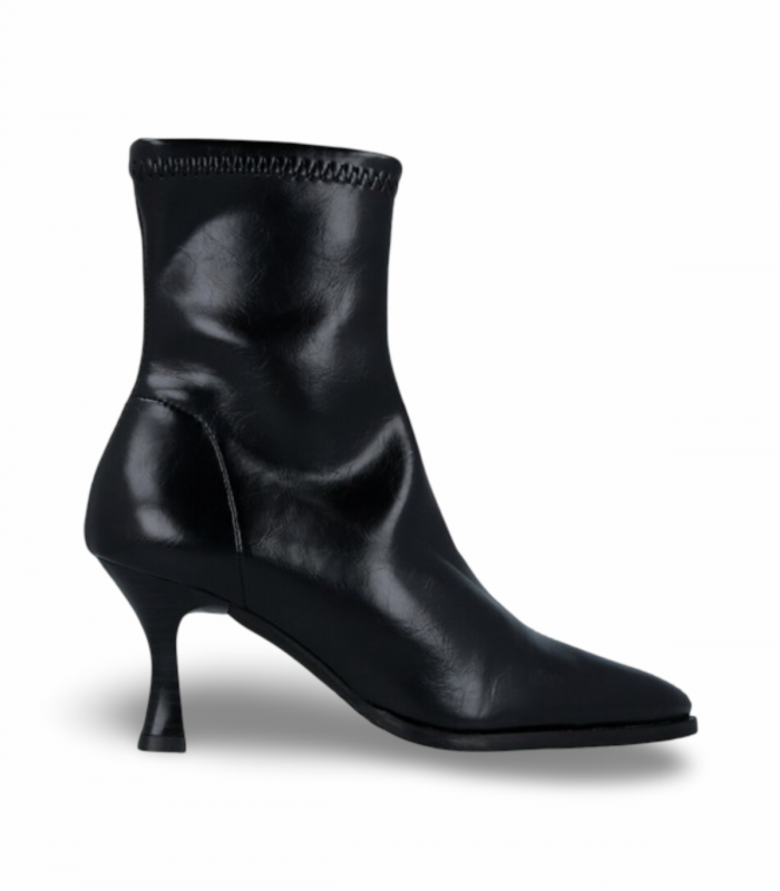 Miss Elastic 78039. Botín negro elegante con tacón fino y tejido elástico adaptable