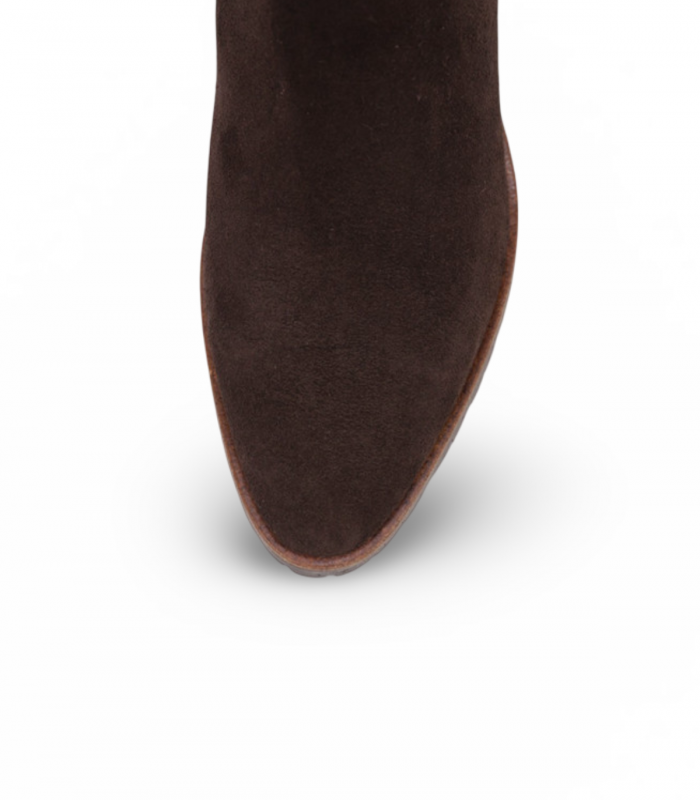 VEXED Siri marrón. Botín chocolate con caña media y tacón grueso, ideal con vestidos de punto o looks invernales