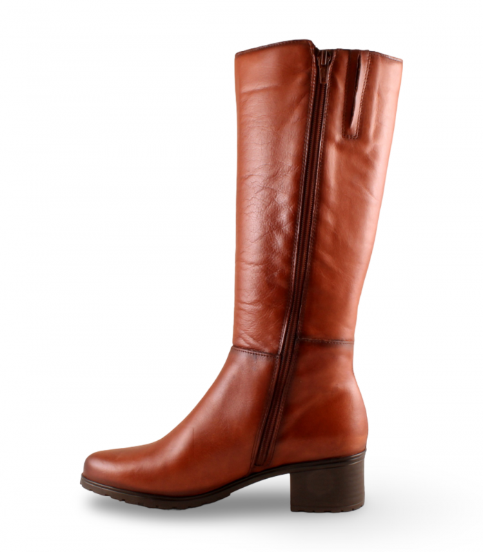 Giorda 37265 cuero. Bota alta marrón clásica con cremallera, perfecta para invierno con looks en tonos cálidos
