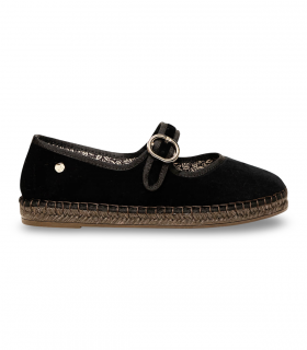 Alhamas Adelfa 53998 negro. Bailarina negra en terciopelo con hebilla dorada, perfecta para eventos