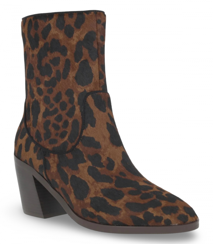 Shemerry Lilith Leo leopardo. Bota de pelo estampado leopardo con tacón ancho, estilo cowboy atrevido