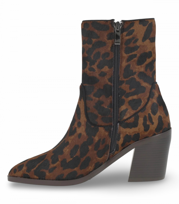 Shemerry Lilith Leo leopardo. Bota de pelo estampado leopardo con tacón ancho, estilo cowboy atrevido