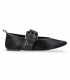 Shemerry Paris negro. Zapato plano de pelo negro con correa y hebilla, rompedor y de tendencia