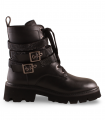 Shemerry Elia negra. Bota militar con suela track y hebillas decorativas, para looks urbanos