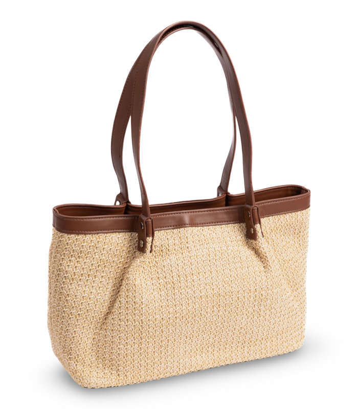 Bolso de rafia beige con asas marrones Matties 0002116080, estilo mediterráneo