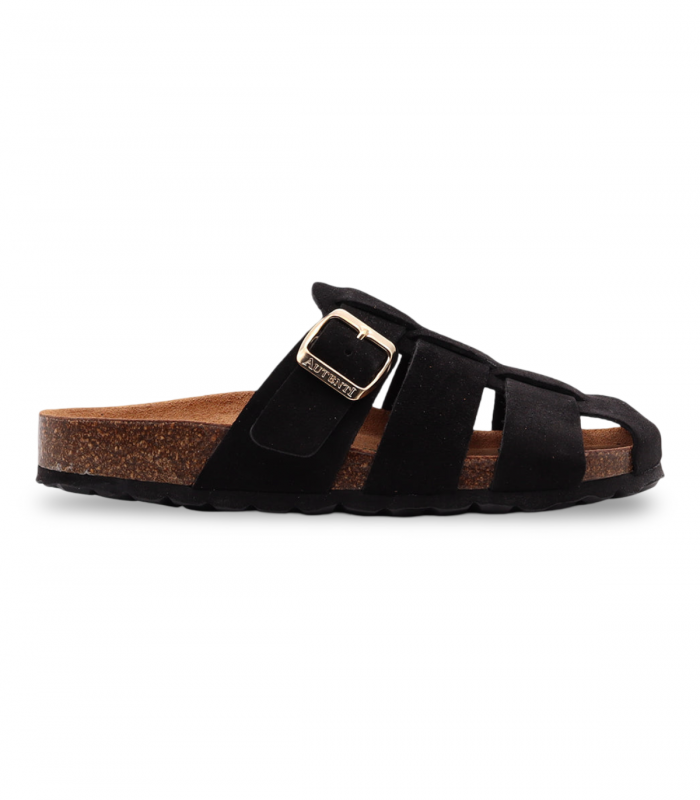 Sandalia tipo cangrejera en serraje negro Autenti 15464, cómoda y urbana