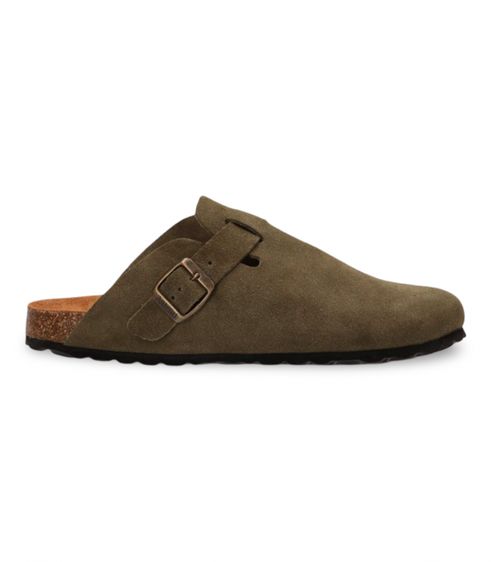 Zueco bio de caballero en serraje verde Autenti 355, cómodo y natural