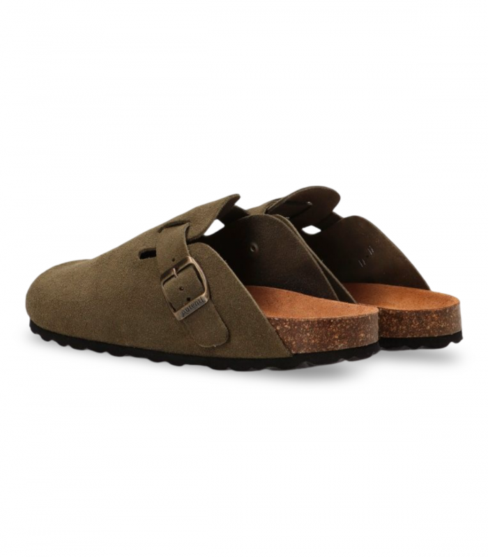Zueco bio de caballero en serraje verde Autenti 355, cómodo y natural