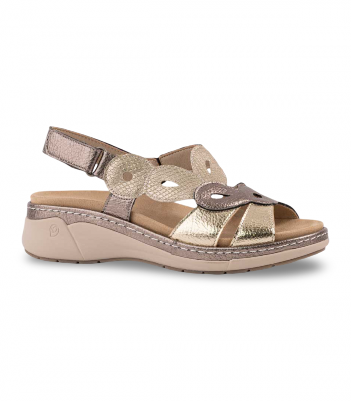 Sandalia platino cuña cómoda Suave 3326