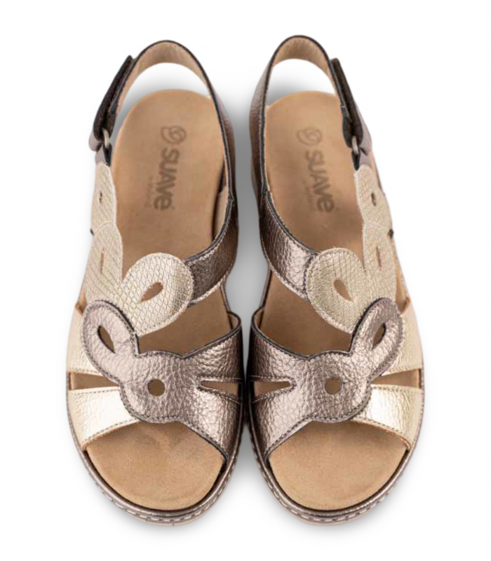 Sandalia platino cuña cómoda Suave 3326