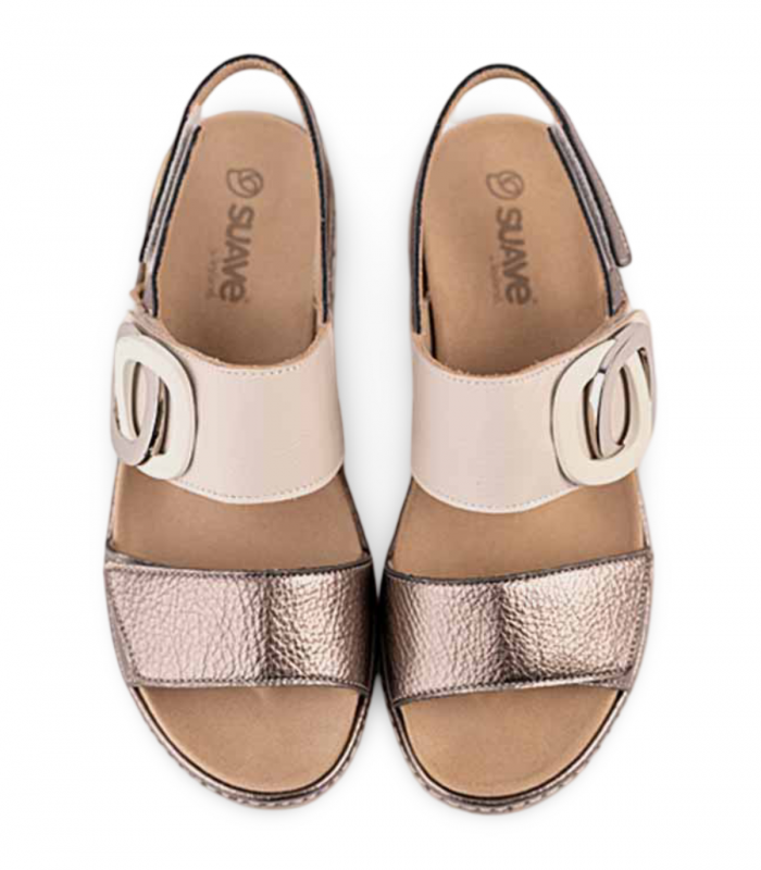Sandalia plomo con cuña y velcros Suave 3323, estable