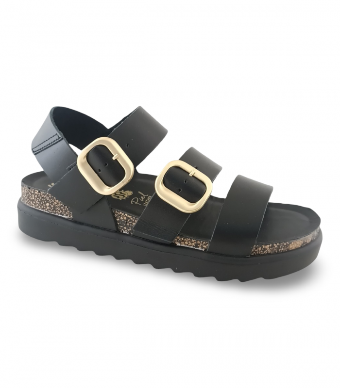 Sandalia negra bio con hebillas doradas Yokono Tunez 127