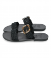 Sandalia rafia negra con hebilla carey Ria Menorca 40366, artesanal