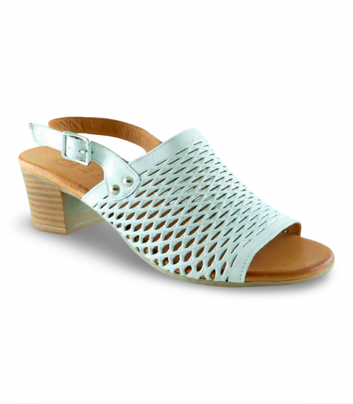 Sandalia blanca calada con tacón medio Salonissimos Elda, elegante