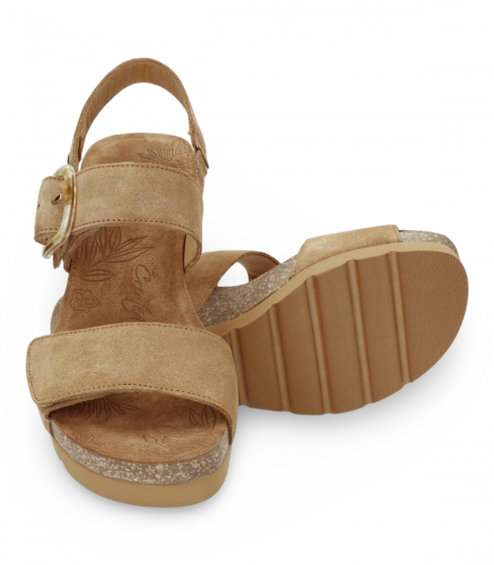 Sandalia velour cuero cuña alta Panama Jack Valle
