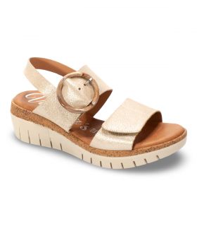 Sandalia cuña beige metalizada cómoda Valerias 2664