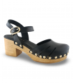 Sandalia piel negra piso madera Via Verda 1830