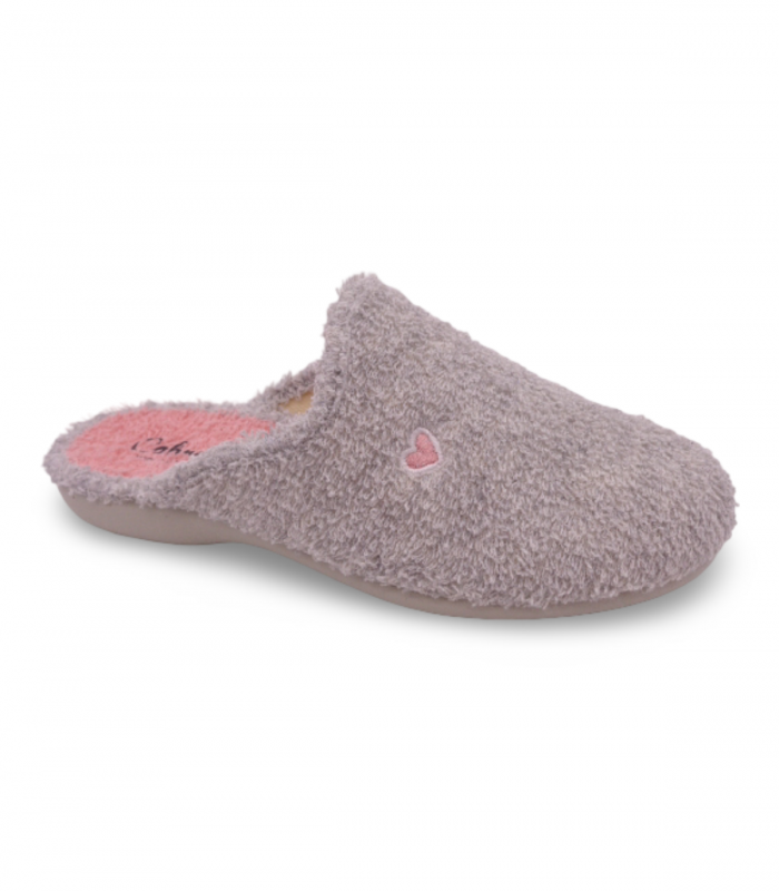 zapatilla toalla tipo chinela gris rosa