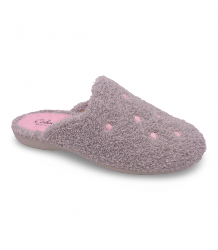 zapatilla toalla gris rosa