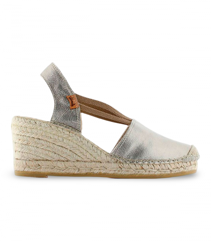 Alpargata metalizada platino con cuña alta Vidorreta 0180, elegante y cómoda