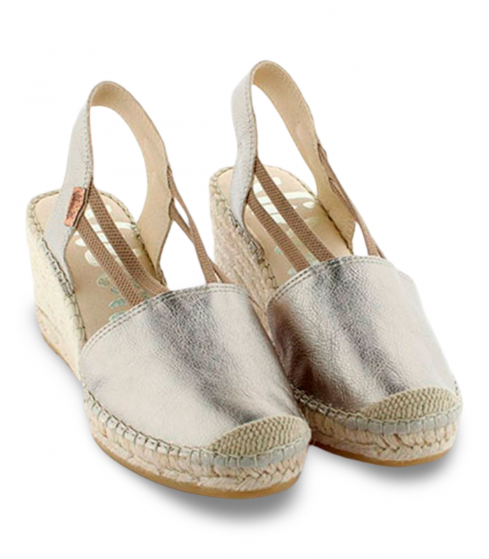 Alpargata metalizada platino con cuña alta Vidorreta 0180, elegante y cómoda