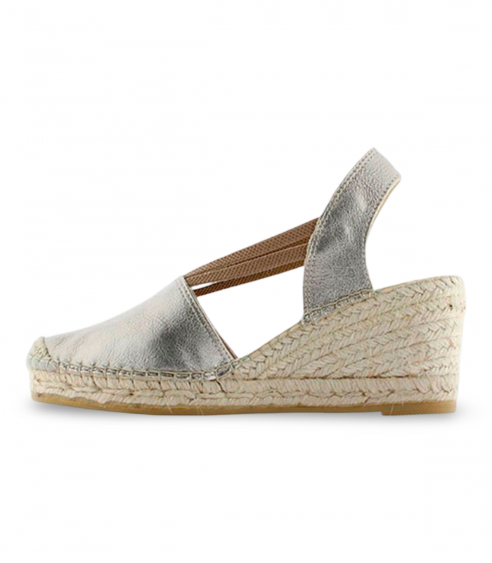 Alpargata metalizada platino con cuña alta Vidorreta 0180, elegante y cómoda