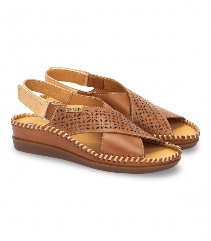 Sandalia cuero troquelada cosida Pikolinos Cadaqués W8K-0848C1