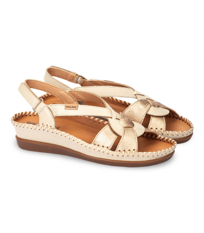 Sandalia marfil artesanal con cuña Pikolinos Cadaqués W8K-1839C1