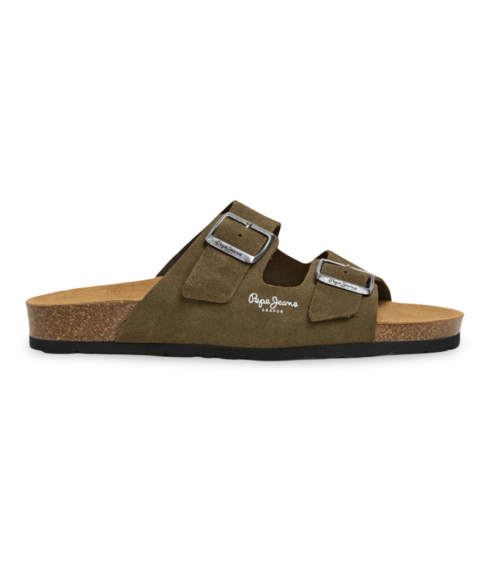 Sandalia bio en serraje kaki Pepe Jeans Bio Suede, cómoda para verano