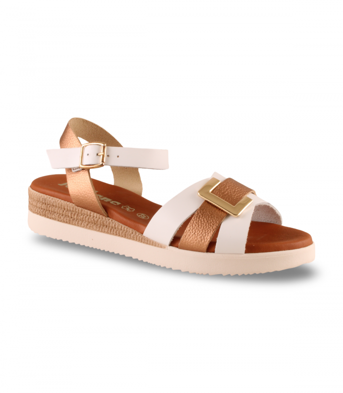 Sandalia blanca tiras combinadas cuña baja Jordana 4855