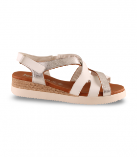 Sandalia blanca con metalizados y cuña Jordana 2211