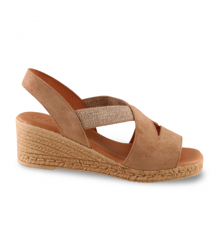 Sandalia cuña serraje camel Kaola 1120