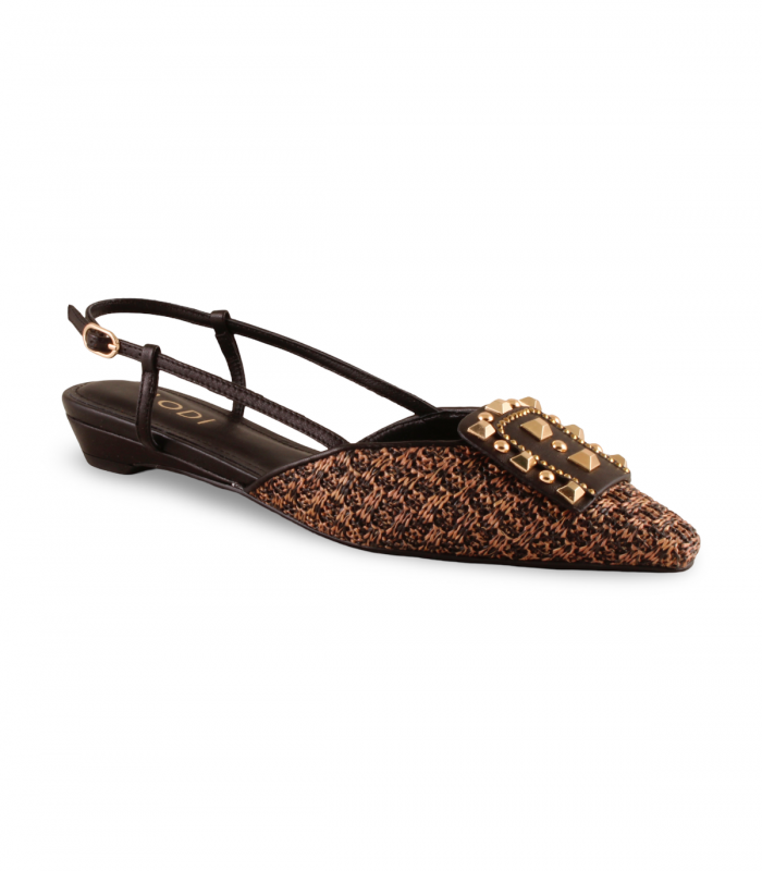 Slingback rafia negro y avellana Lodi Como