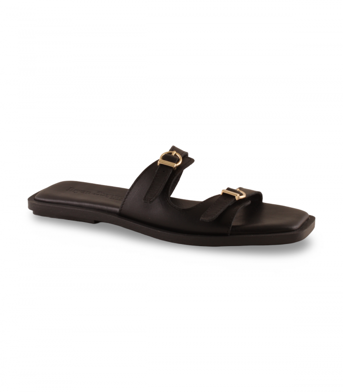 Sandalia plana negra de dos hebillas Bryan 7314 Menorca, elegante y cómoda