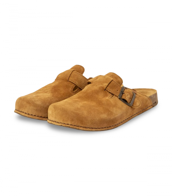 zueco bio en serraje de color camel