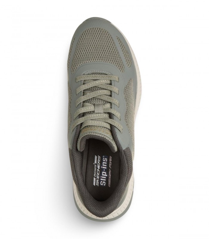 Deportivo Slip-ins Skechers BOBS Squad 4 Staple Look 117624 en verde oliva con estilo sport casual.