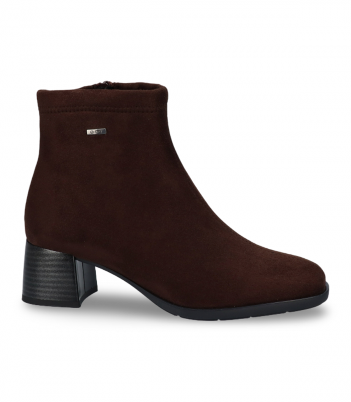 Botín elástico D´Chicas 4736 en suede moka con tacón ancho