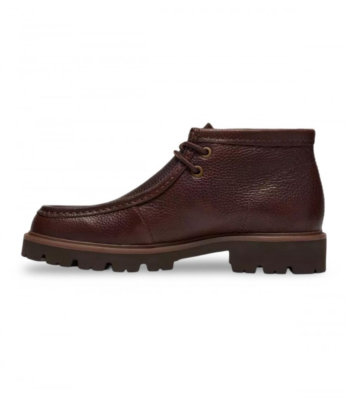 Botín Wallabee Clarks Cleyhill Top en piel marrón granulada con suela track