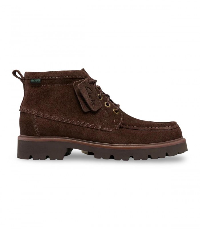 Bota Clarks Cleyhill Hi en serraje marrón con suela robusta dentada